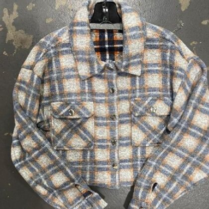 CHAQUETA CORTA CUADROS GRIS/NARANJA