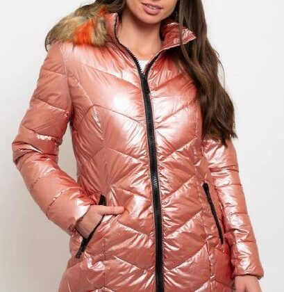 CHAMARRA ROSA METALICA GORRO PELUCHE NARANJA