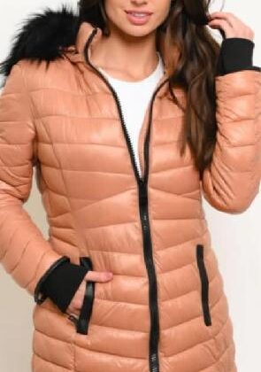 CHAMARRA SALMON BRILLANTE GORRO NEGRO