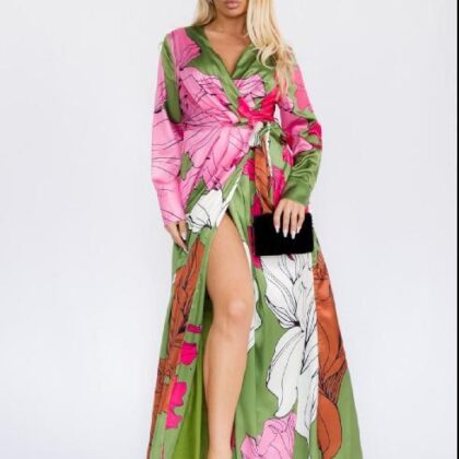 VESTIDO OLIVO FLORAL, ENVOLVENTE
