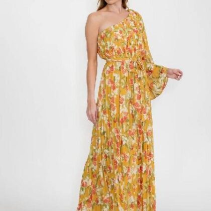 VESTIDO AMARILLO FLORAL UN MNG LARGA