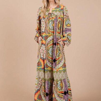 VESTIDO VERDE ESTAMPADO MANDALAS, LARGO