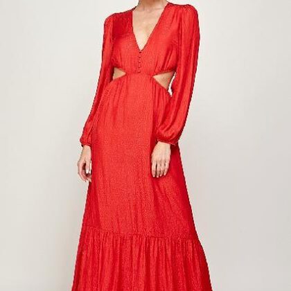 VESTIDO ROJO CON LUNARES, ABERTURA EN CINTURA