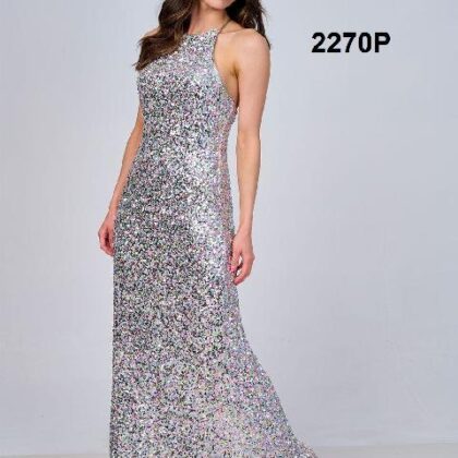 VESTIDO PLATA DE LENTEJUELAS HOLGADO, HALTER