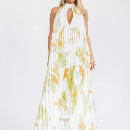 VESTIDO TIE DYE BLANCO HALTER PLIZADO