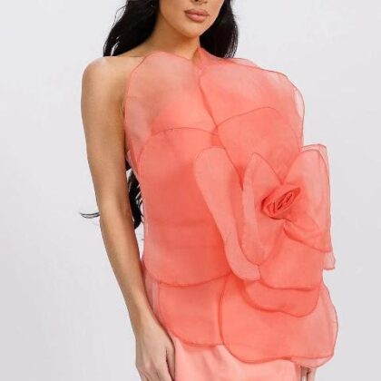 VESTIDO CORAL FLOR 3D UN HOMBRO ´L´ATISTE´