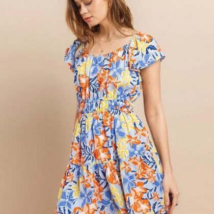 VESTIDO FLORAL NARANJA ´CES LEMME´