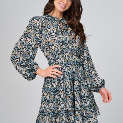 VESTIDO FLORAL AZUL MNG LARGA ´MC´