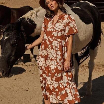 VESTIDO COBRE FLORAL MARFIL ESCOTE ´V´