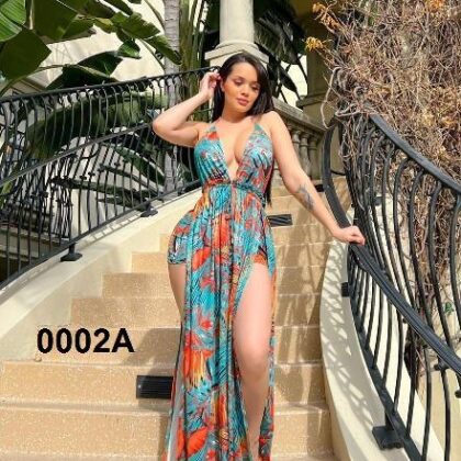 VESTIDO AQUA FLORAL NARANJA CON SHORH