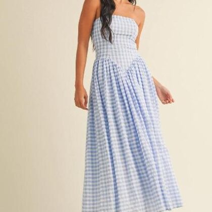 VESTIDO CUADRICULADO, STRAPLE