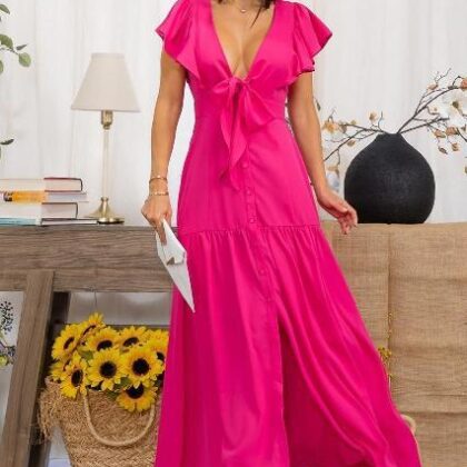 VESTIDO FUCHSIA ABOTONADO PECHO AJUSTABLE