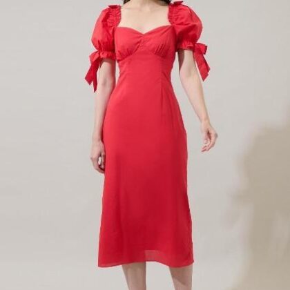 VESTIDO ROJO MNG CON MOÑO, 3/4 ´SUGARLIPS´