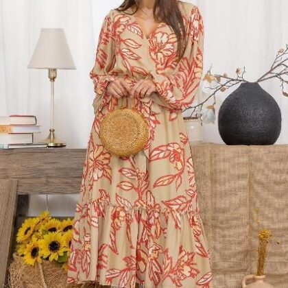 VESTIDO FLORES TINTAS, ESCOTE CRUZADO