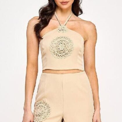 SET FLORES 3/D, BLUSA HALTER