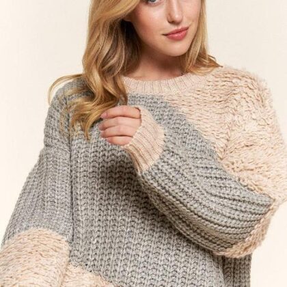 SUETER GRIS CON BEIGE, TEJIDO S/