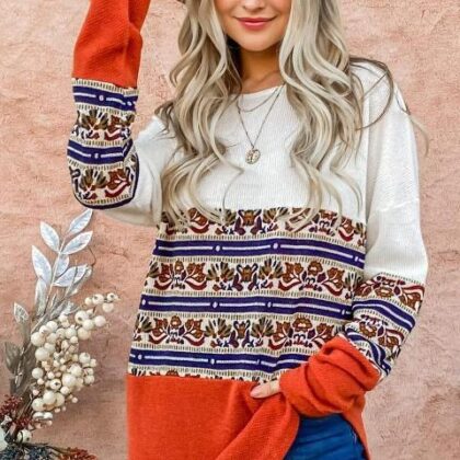 SUETER BICOLOR ESTAMPADO PAISLEY