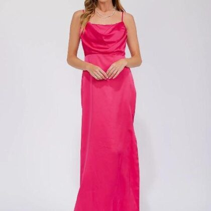 VESTIDO FUCSIA SATINADO, PECHO COLUMPIO ´R.S.V.P´