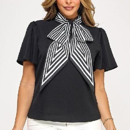 BLUSA MOÑO RAYADO EN CUELLO ´MILK & HONEY´
