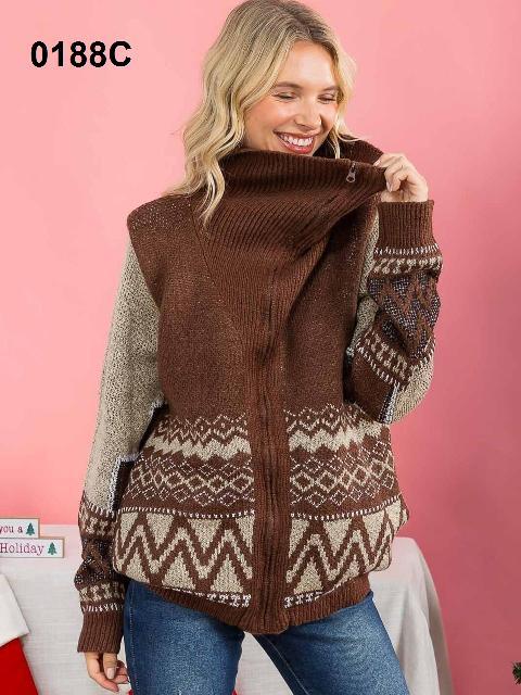 SUETER ESTAMPADO BEIGE CON CIERRE