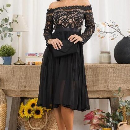 VESTIDO PECHO ENCAJE FALDA TABLEADA