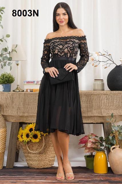 VESTIDO PECHO ENCAJE FALDA TABLEADA