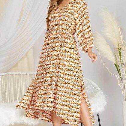 VESTIDO NARANJA CIRCULOS BEIGE ´SHE + SKY´