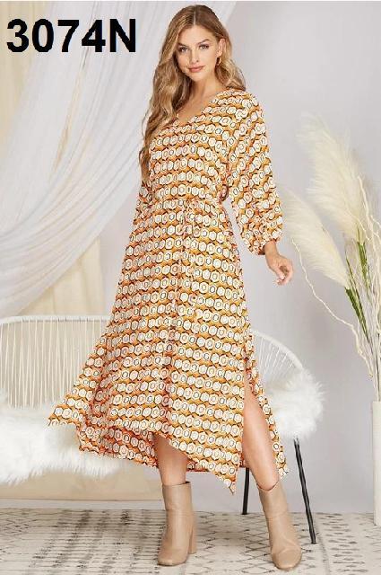 VESTIDO NARANJA CIRCULOS BEIGE ´SHE + SKY´
