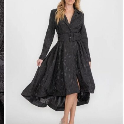 VESTIDO NEGRO ASIMETRICO, MNG LARGA FORMAL