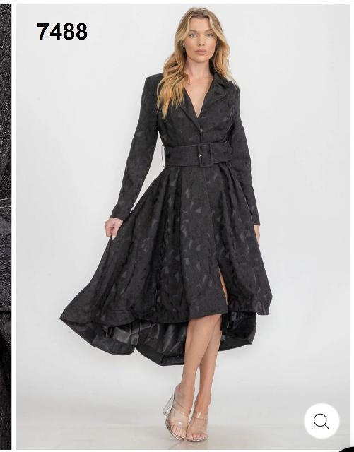 VESTIDO NEGRO ASIMETRICO, MNG LARGA FORMAL