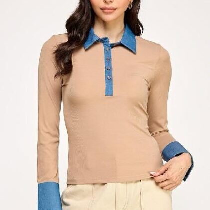 BLUSA CAPUCHINO CUELLO Y PUÑOS DE MEZCLILLA