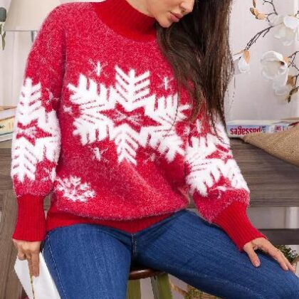 SUETER ROJO CON COPO DE NIEVE, CUELLO TORTUGA M/