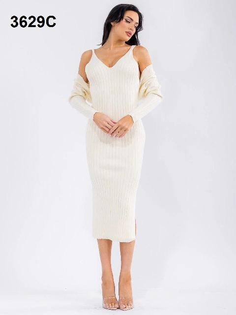 VESTIDO CREMA ACANALADO CON SUETER