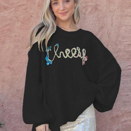 SUETER NEGRO LETRAS Y LENTEJUELAS S/