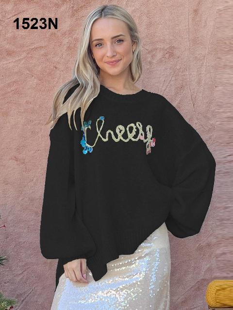 SUETER NEGRO LETRAS Y LENTEJUELAS S/