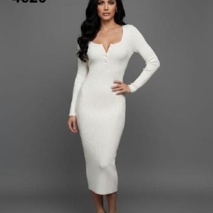 VESTIDO BLANCO ACANALADO LARGO