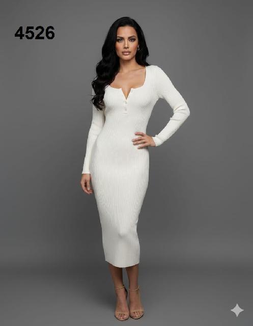 VESTIDO BLANCO ACANALADO LARGO