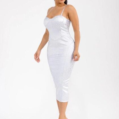 VESTIDO PLATA DEGRADADO TIPO CORSET, AL CUERPO