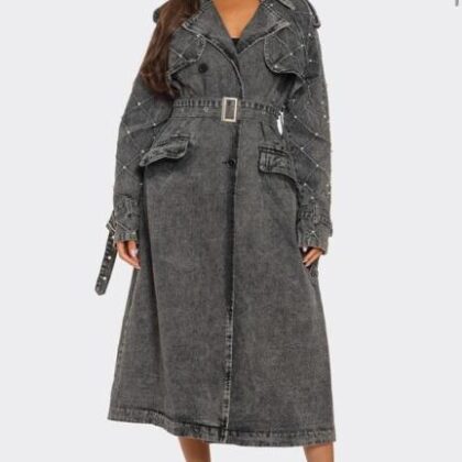 VESTIDO GRIS DE MEZCLILLA MNG CON PERLAS