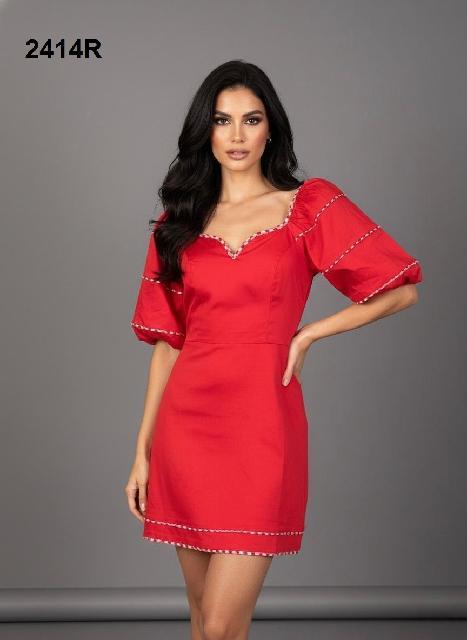 VESTIDO ROJO MNG GLOBO, CONTORNO CUADRADO