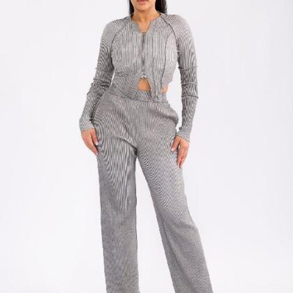 SET GRIS ACANALADO BLUSA DOBLE CIERRE