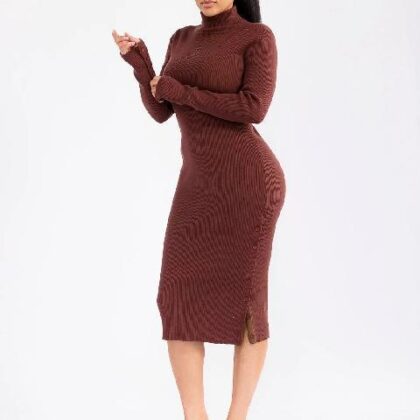 VESTIDO ACANALADO, CUELLO TORTUGA