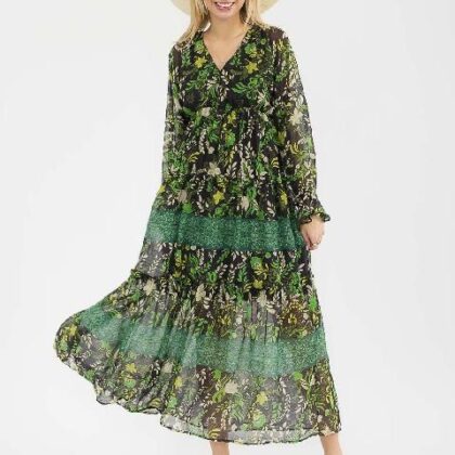 VESTIDO FLORAL VERDE ESCOTE ´V´