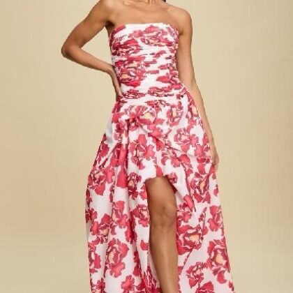 VESTIDO FLORAL ROJO STRAPLE