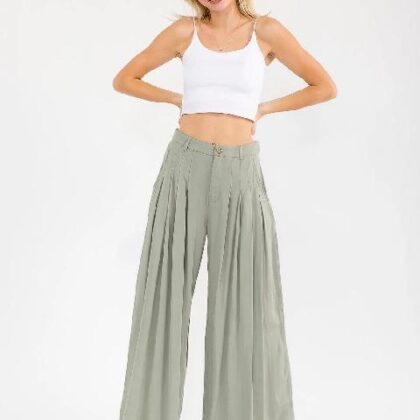 PANTALON OLIVO DE MANTA CON PINZAS
