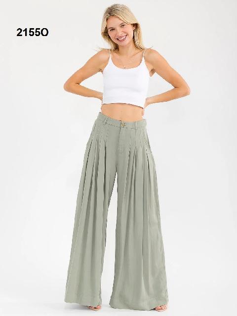 PANTALON OLIVO DE MANTA CON PINZAS