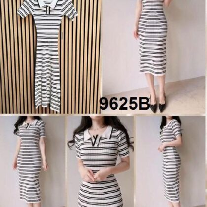 VESTIDO BLANCO RAYAS NEGRAS CASUAL ACANALADO M/