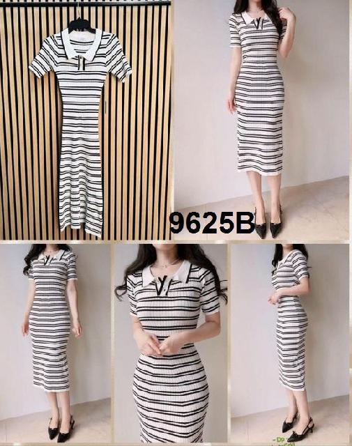 VESTIDO BLANCO RAYAS NEGRAS CASUAL ACANALADO M/