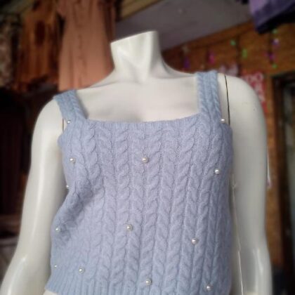 TOP AZUL CON PERLAS,TIRANTE GRUESO M/