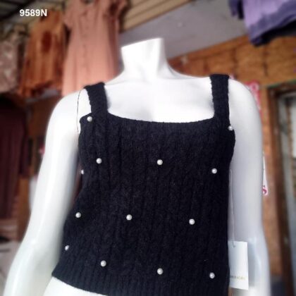 TOP NEGRO CON PERLAS,TIRANTE GRUESO M/